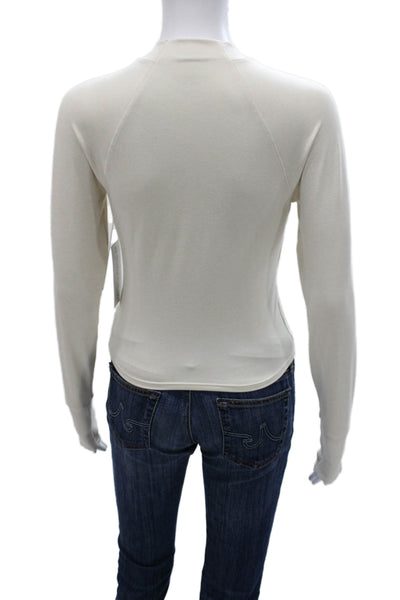 Athleta Womens Basic Casual Mock Neck Long Sleeve Polyester Top White Size S