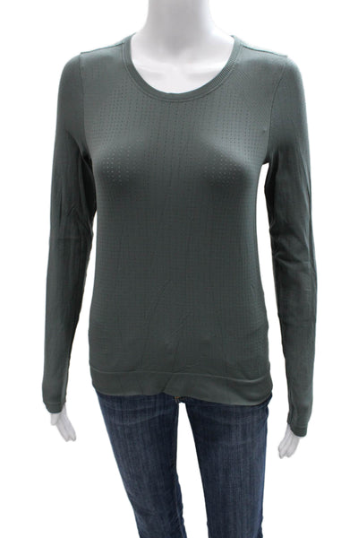 Athleta Women Basic Long Sleeve T Shirt Green Nylon Round Neck Size XS