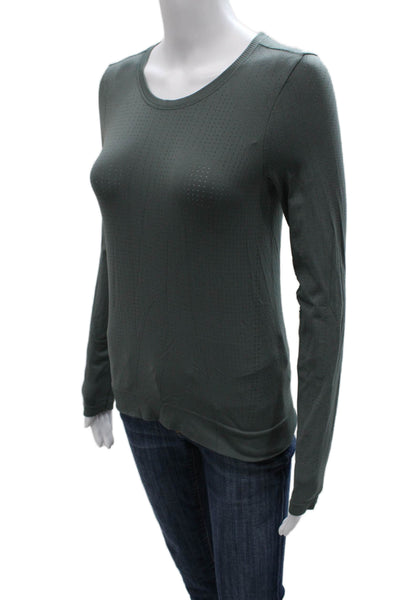 Athleta Women Basic Long Sleeve T Shirt Green Nylon Round Neck Size XS