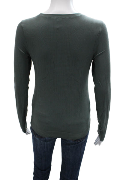 Athleta Women Basic Long Sleeve T Shirt Green Nylon Round Neck Size XS