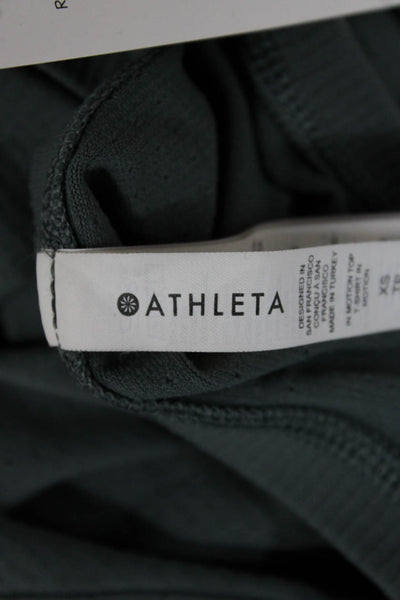 Athleta Women Basic Long Sleeve T Shirt Green Nylon Round Neck Size XS
