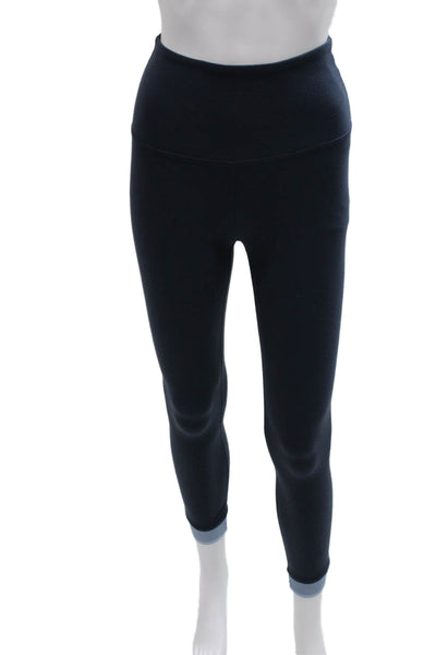 Beyond Yoga Women Ankle Leggings Blue Nylon Solid Pull On Size S
