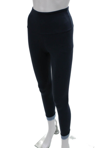 Beyond Yoga Women Ankle Leggings Blue Nylon Solid Pull On Size S