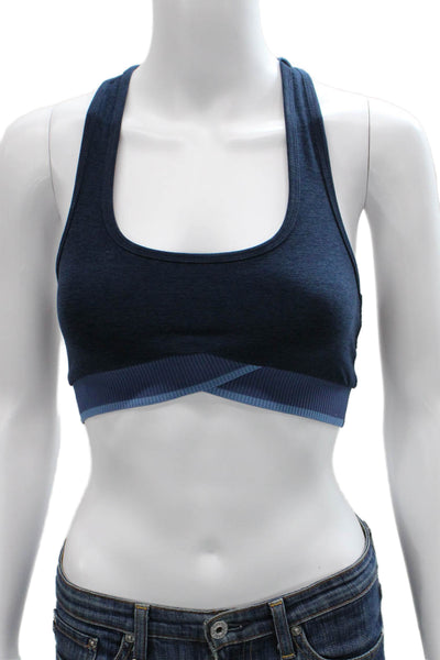 Beyond Yoga Womens Scoop Neck Ribbed Knit Trim Sports Bra Navy Size Small
