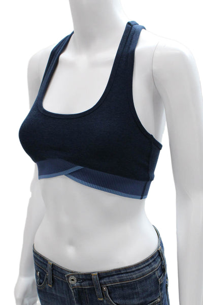 Beyond Yoga Womens Scoop Neck Ribbed Knit Trim Sports Bra Navy Size Small