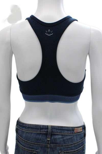 Beyond Yoga Womens Scoop Neck Ribbed Knit Trim Sports Bra Navy Size Small
