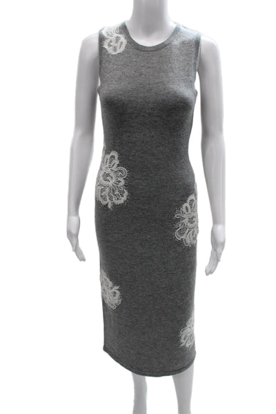 Ramy Brook Women Sweater Dress Gray Wool Floral Sleeveless Knee Length Size XS