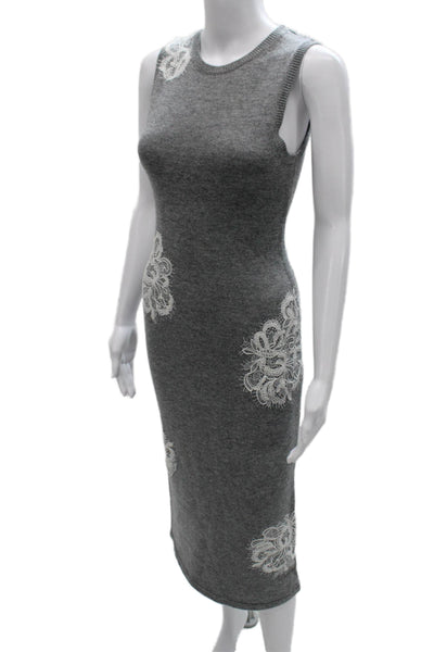 Ramy Brook Women Sweater Dress Gray Wool Floral Sleeveless Knee Length Size XS