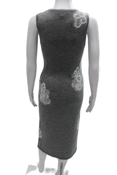 Ramy Brook Women Sweater Dress Gray Wool Floral Sleeveless Knee Length Size XS