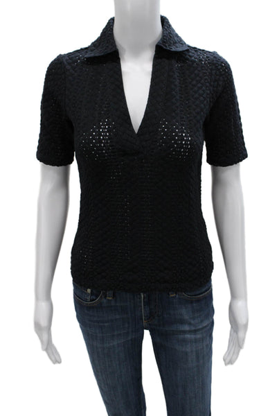 Vince Women Basic Black Cotton Collared Polo Short Sleeve Size 2XS