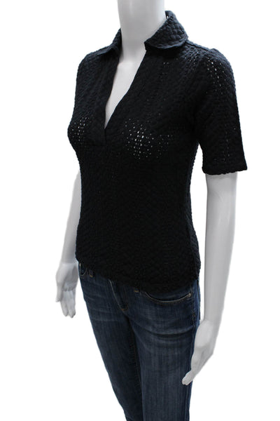 Vince Women Basic Black Cotton Collared Polo Short Sleeve Size 2XS
