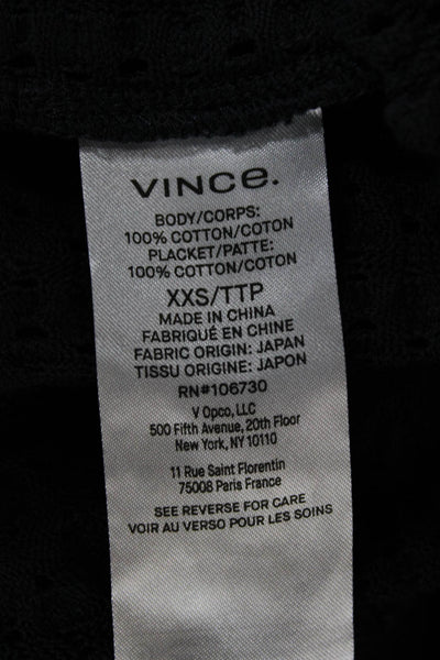 Vince Women Basic Black Cotton Collared Polo Short Sleeve Size 2XS