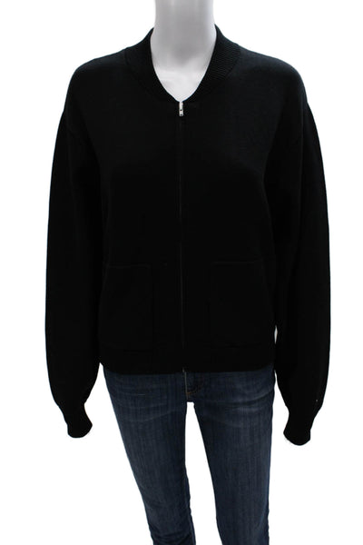 White + Warren Womens Bomber Jacket Black Zip Organic Cotton Size XS