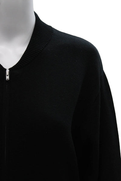 White + Warren Womens Bomber Jacket Black Zip Organic Cotton Size XS