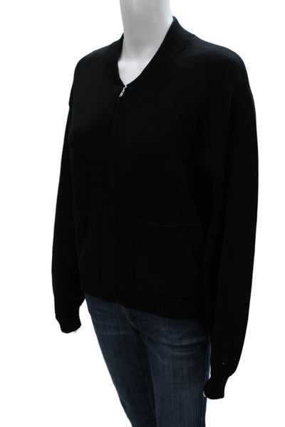 White + Warren Womens Bomber Jacket Black Zip Organic Cotton Size XS