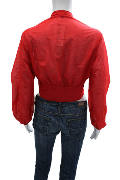 Michi Women Cropped Blouse Red V-Neck Tie Long Sleeve Solid 73% Polyamide Size S