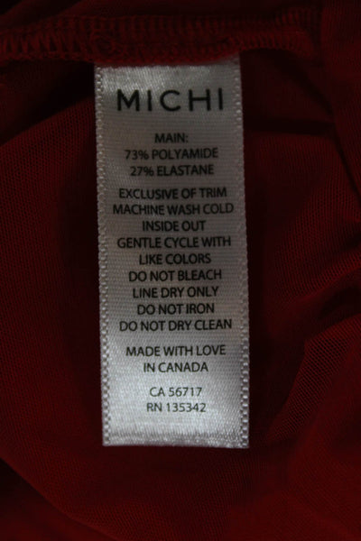 Michi Women Cropped Blouse Red V-Neck Tie Long Sleeve Solid 73% Polyamide Size S