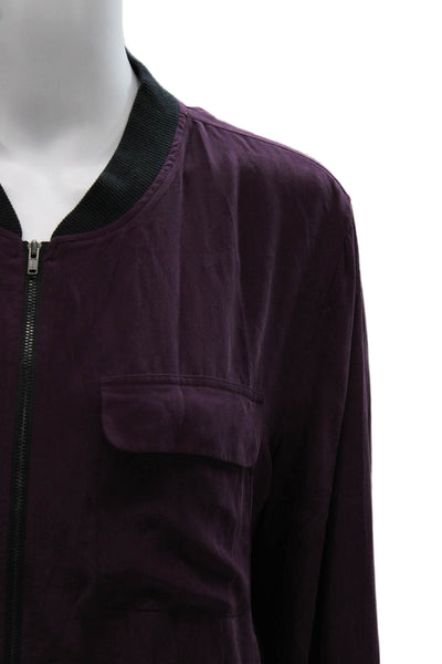 Equipment Femme Womens Bomber Jacket Purple 100% Silk Long Sleeve Size M