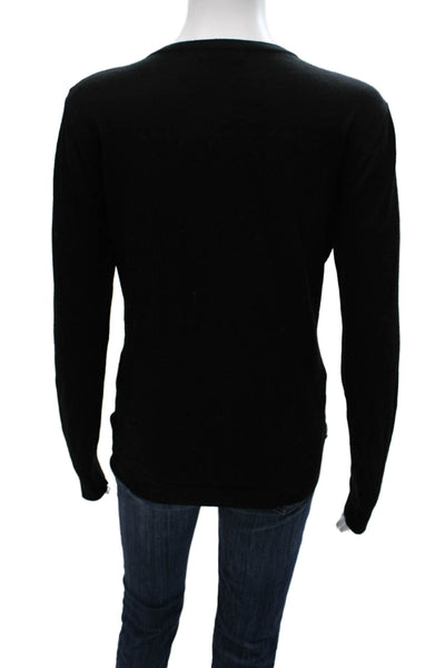 Equipment Femme Women Black Wool Check Crew Neck Pullover Long Sleeve Size M