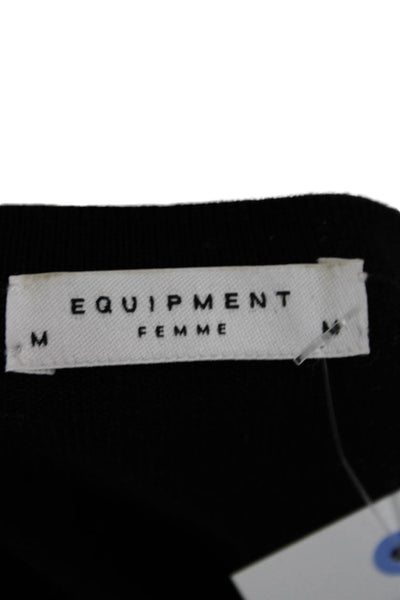 Equipment Femme Women Black Wool Check Crew Neck Pullover Long Sleeve Size M