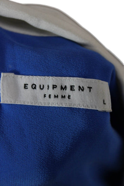 Equipment Femme Womens Silk Collared Long Sleeve Colorblock Blue Blouse Size L