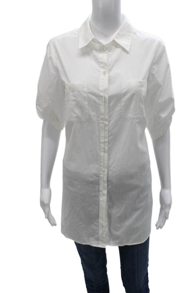 Vince Womens Tunic Button Up Collared Cotton 3/4 Sleeve White Size 10
