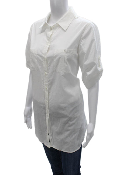 Vince Womens Tunic Button Up Collared Cotton 3/4 Sleeve White Size 10