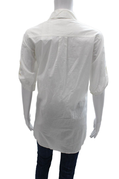 Vince Womens Tunic Button Up Collared Cotton 3/4 Sleeve White Size 10
