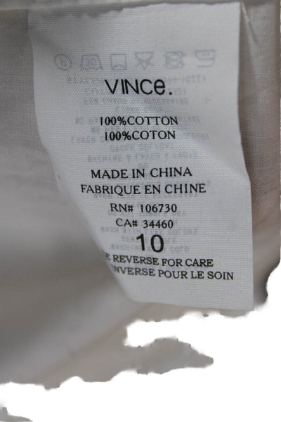 Vince Womens Tunic Button Up Collared Cotton 3/4 Sleeve White Size 10