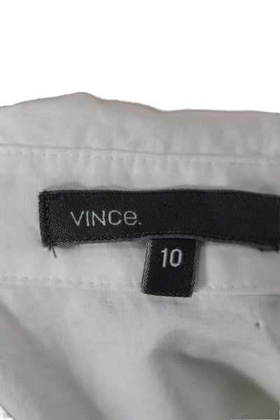 Vince Womens Tunic Button Up Collared Cotton 3/4 Sleeve White Size 10
