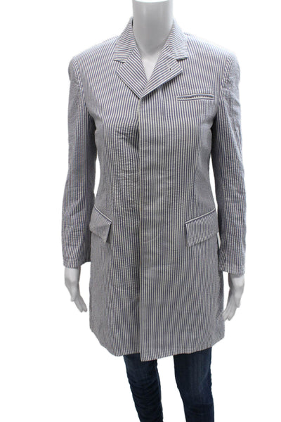 Thom Browne Unisex Seersucker Striped Button Jacket Blue Size M