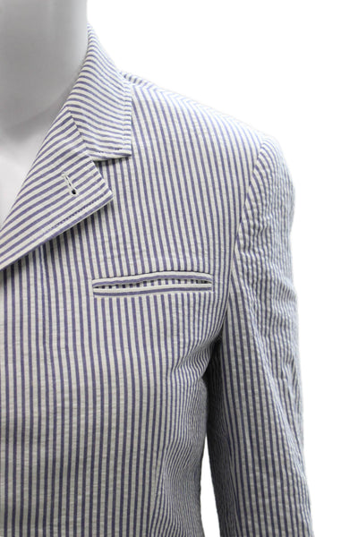Thom Browne Unisex Seersucker Striped Button Jacket Blue Size M