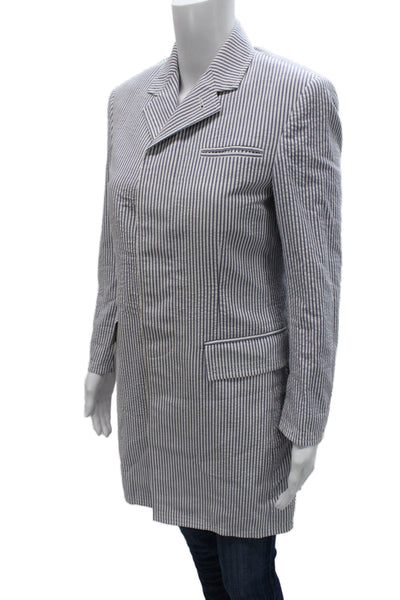 Thom Browne Unisex Seersucker Striped Button Jacket Blue Size M