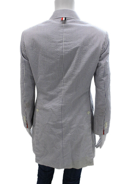 Thom Browne Unisex Seersucker Striped Button Jacket Blue Size M