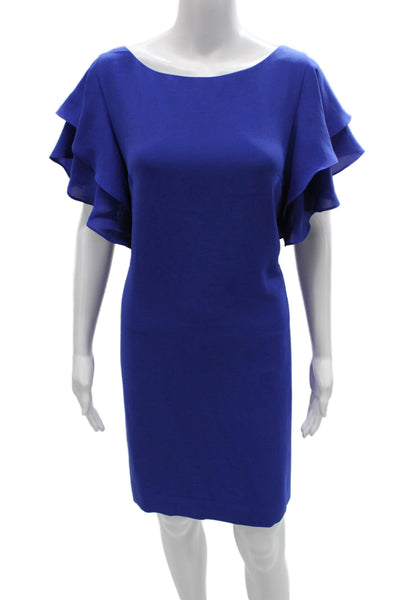 Adrianna Papell Women Shift Dress Blue Boatneck Short Sleeve Knee Length Size 12