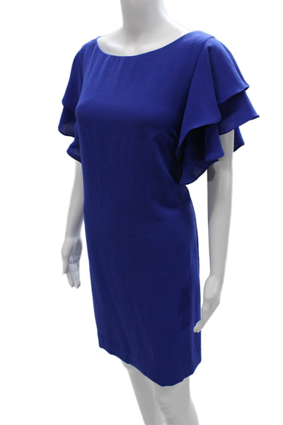 Adrianna Papell Women Shift Dress Blue Boatneck Short Sleeve Knee Length Size 12