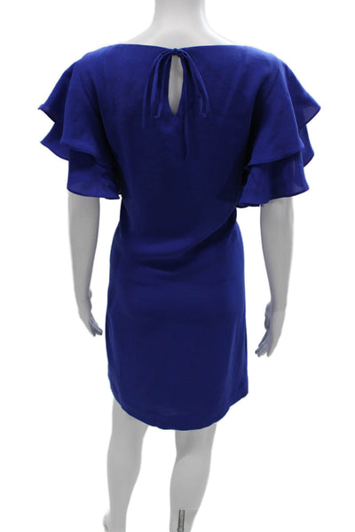 Adrianna Papell Women Shift Dress Blue Boatneck Short Sleeve Knee Length Size 12