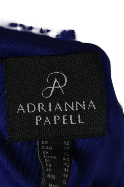 Adrianna Papell Women Shift Dress Blue Boatneck Short Sleeve Knee Length Size 12