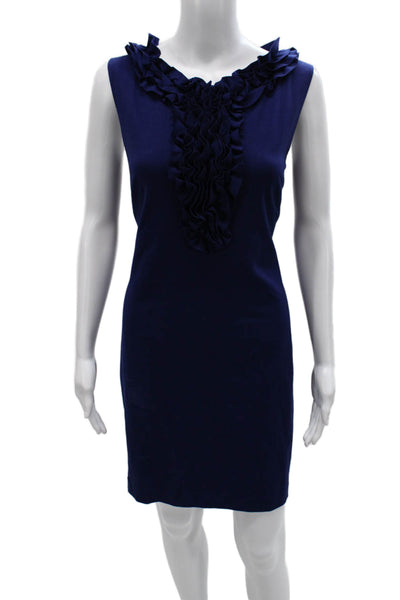 Trina Trina Turk Women Sheath Dress Blue Rayon Sleeveless Round Neck Size 12