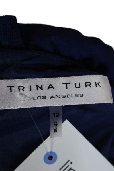 Trina Trina Turk Women Sheath Dress Blue Rayon Sleeveless Round Neck Size 12