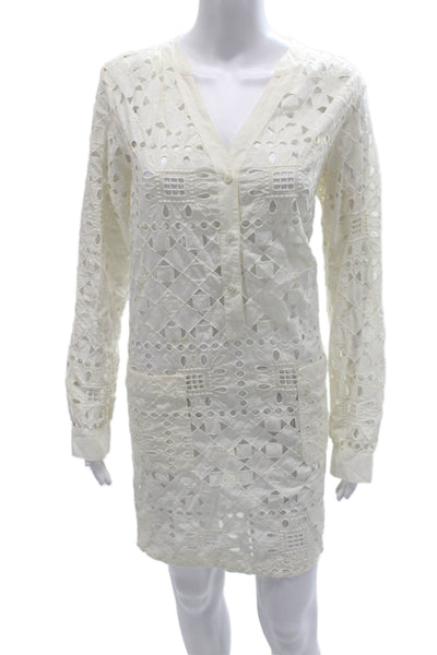 Maeve Anthropologie Womens Shift Dress Ivory V-Neck Long Sleeve Size M