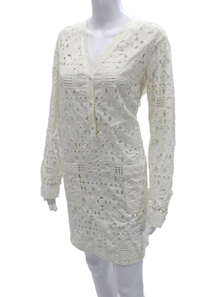 Maeve Anthropologie Womens Shift Dress Ivory V-Neck Long Sleeve Size M