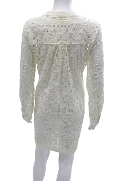 Maeve Anthropologie Womens Shift Dress Ivory V-Neck Long Sleeve Size M