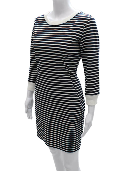 Theory Women Black Striped Sheath Dress 3/4 Sleeve Round Neck Zip Size 8