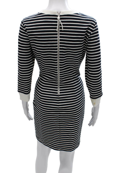 Theory Women Black Striped Sheath Dress 3/4 Sleeve Round Neck Zip Size 8