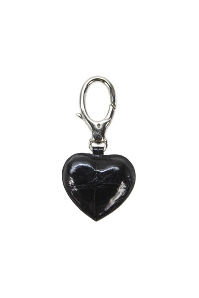 Tardini Womens American Alligator Heart Shaped Key Fob Black