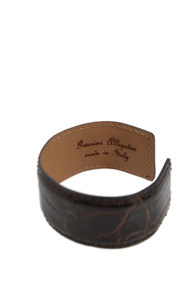 Tardini Unisex Adults American Alligator Round Rigid Bracelet Dark Brown Size OS