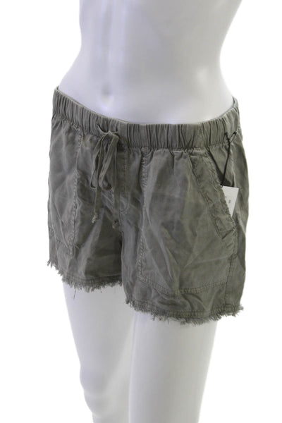 Bella Dahl Women Green Tencel Lyocell Cut-Off Shorts Drawstring Size S