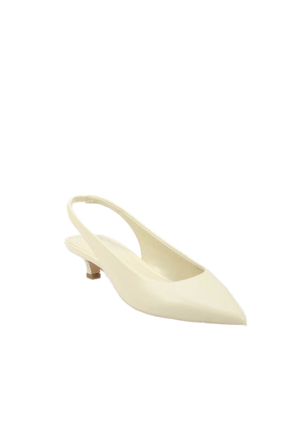 Marc Fisher Womens Leather Pointed Toe Slingback Kitten Heels Shoes Beige Sz 5M