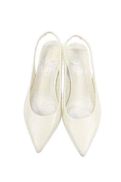 Marc Fisher Womens Leather Pointed Toe Slingback Kitten Heels Shoes Beige Sz 5M
